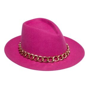 Eugenia Kim Blaine Wool Stylish Pink Fedora with Gold Chain New